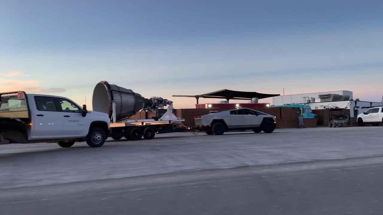 Tesla Cybertruck Spotted Towing SpaceX Raptor Rocket - EONMSK News