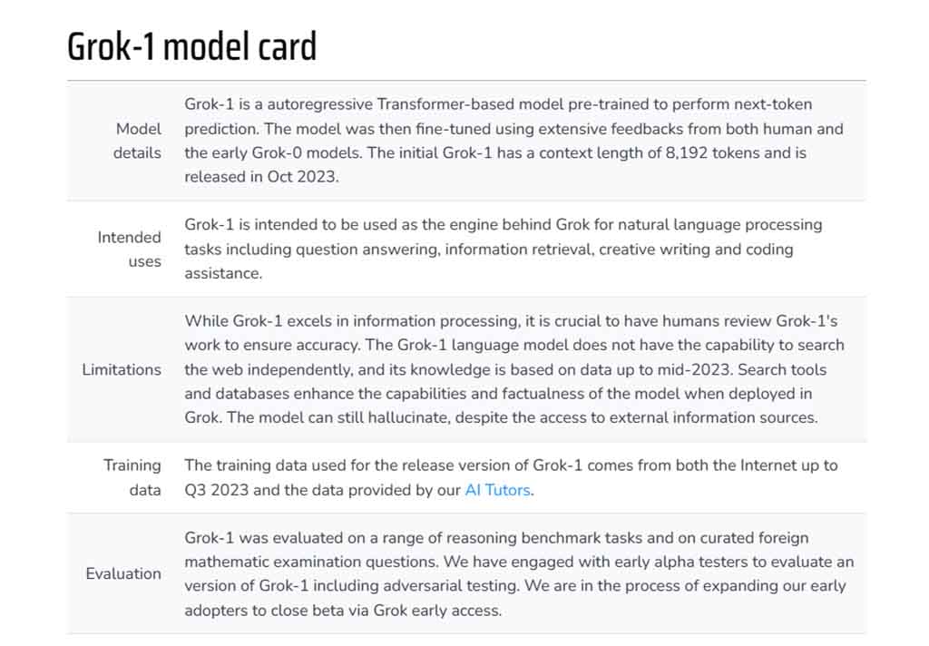 xAI Grok-1 Model Data