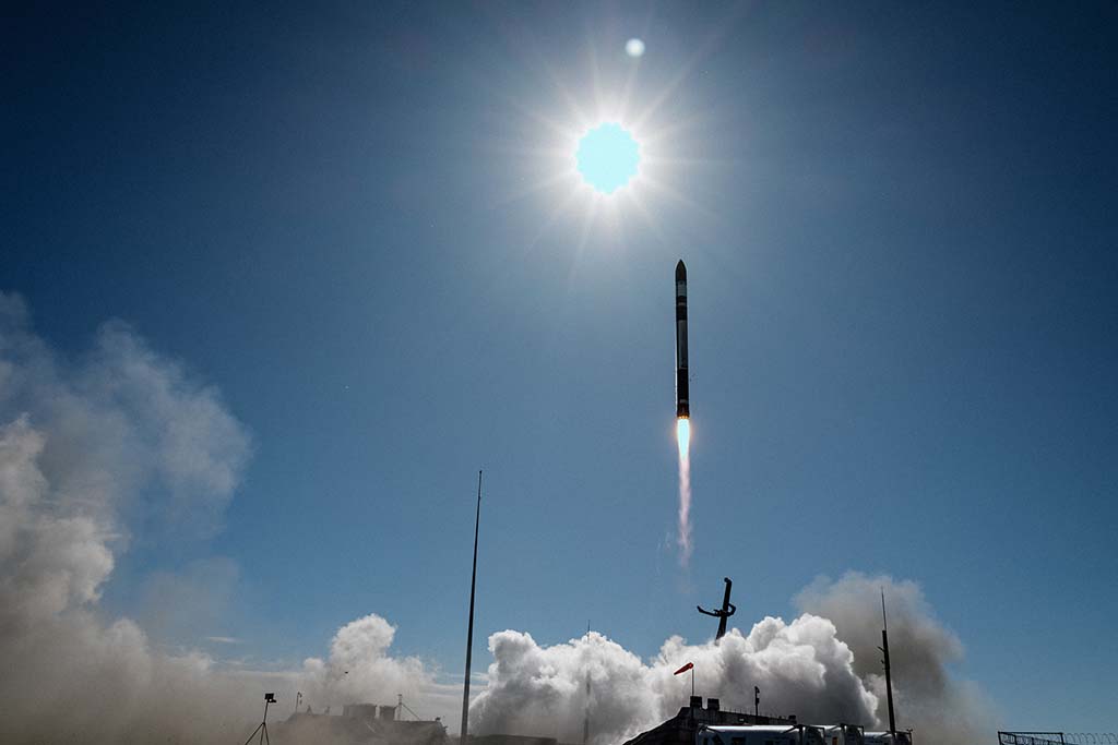 Rocket Lab Electron Rocket lifting off from Pad B at Rocket Lab's Launch Complex 1 in New Zealand