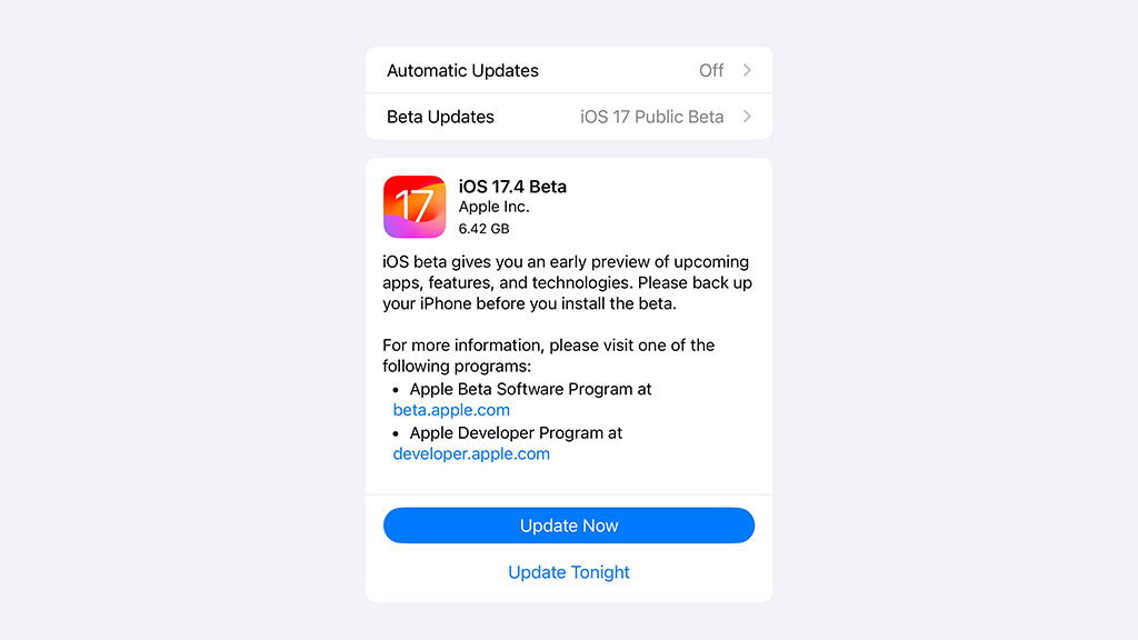 Apple iOS 17.4 public beta