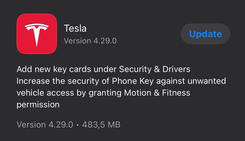 Tesla App 4.29 update