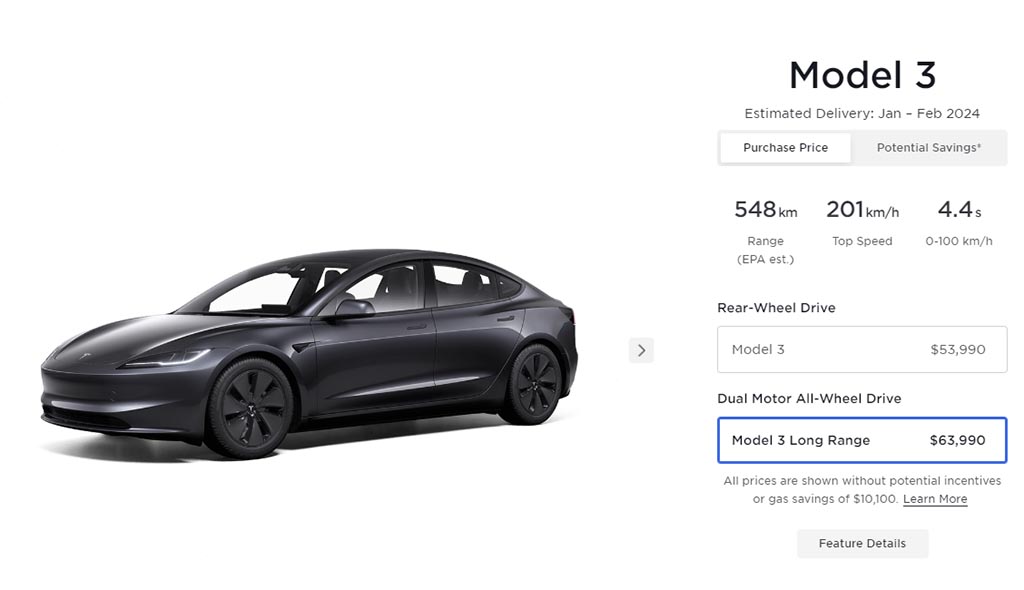 Upgraded Tesla Model 3 Listing for Canada
