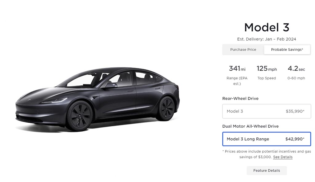 Upgraded Tesla Model 3 North America U.S. Listing