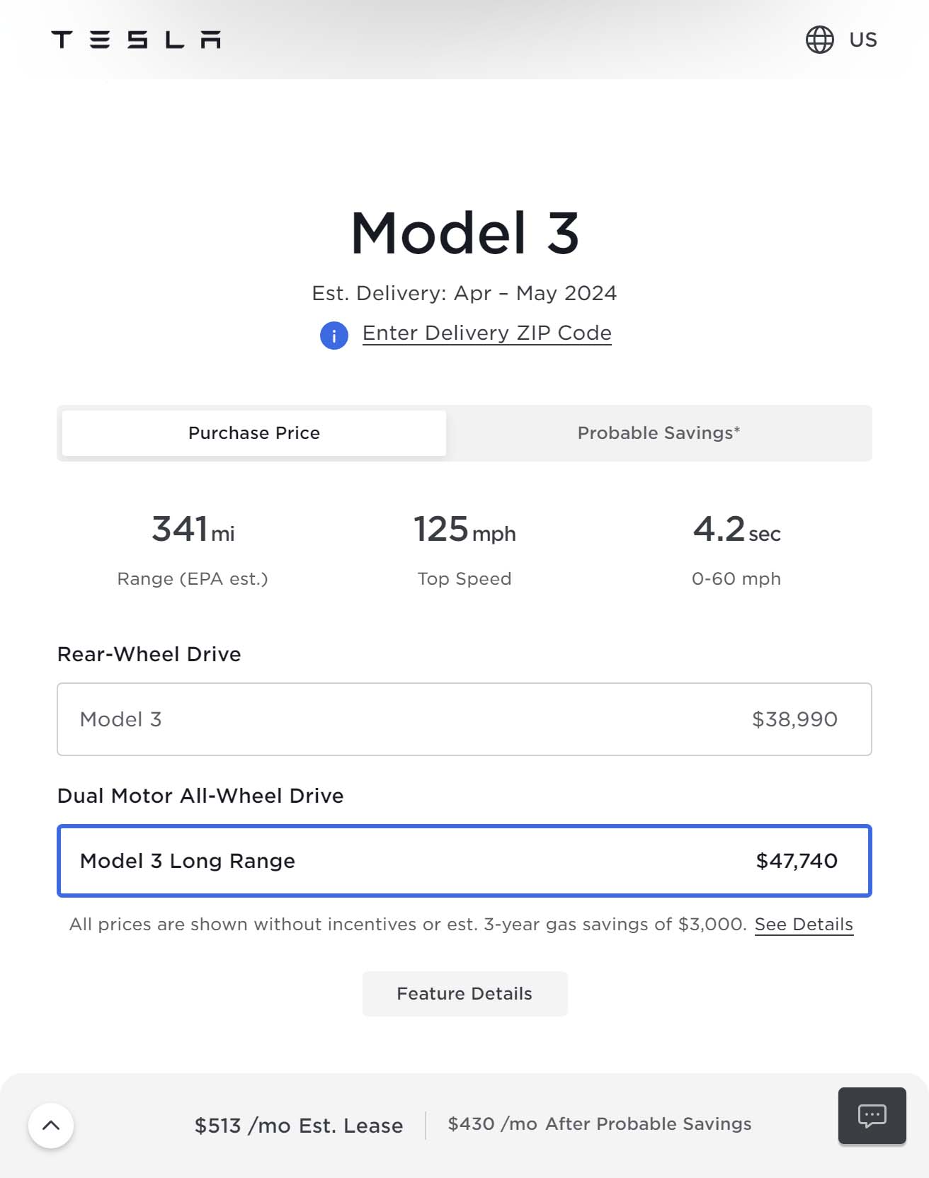 Tesla Model 3 Long gets $250 price increase