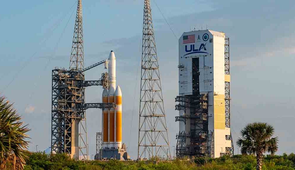 ULA Delta IV Rocket on Stand at Launch Compelx-37 at Cape Canaveral Space Force Station, Florida