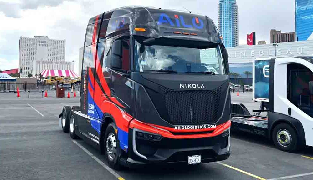 Nikola Hydrogen Fuel Cell Electric Trucks with Ailo Logistics strip