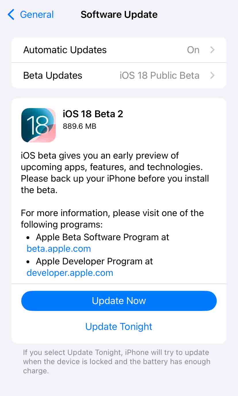 iOS 18 Public beta 2 (source - Apple)