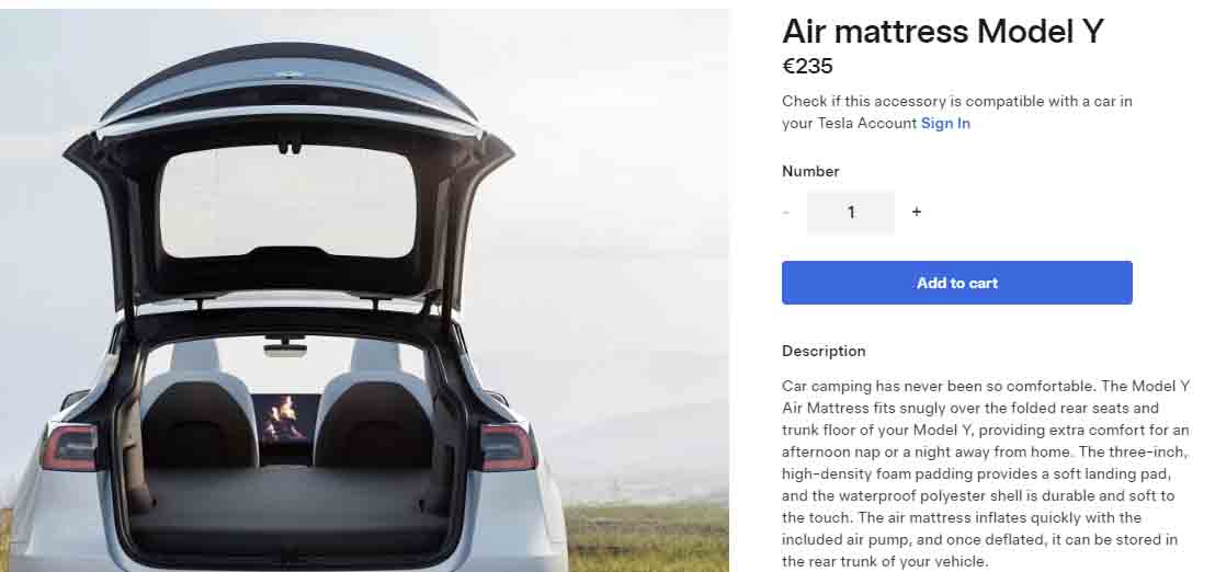 Tesla Model Y Air Mattress Europe