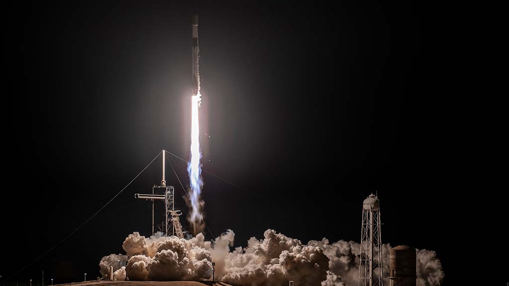 SpaceX Falcon 9 Rocket lifting off from Launch Complex 39A at NASA's Kennedy Space Center in Florida