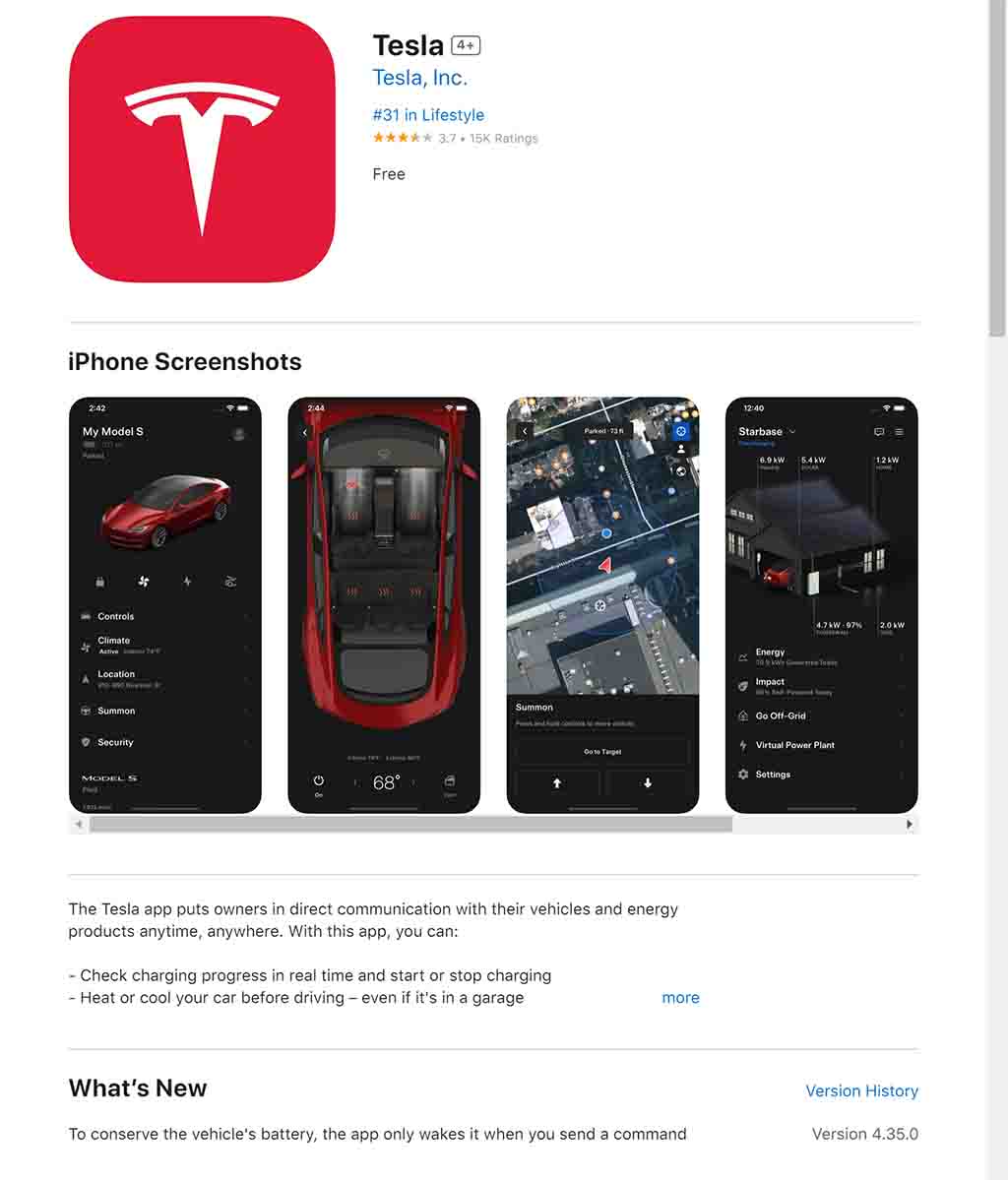 Tesla app vehicle battery saver