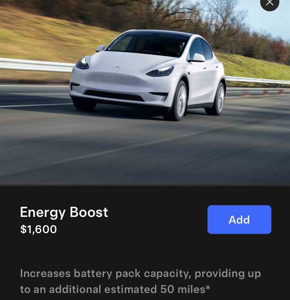 Tesla Model Y Energy Boost with 50 Miles Range Extension