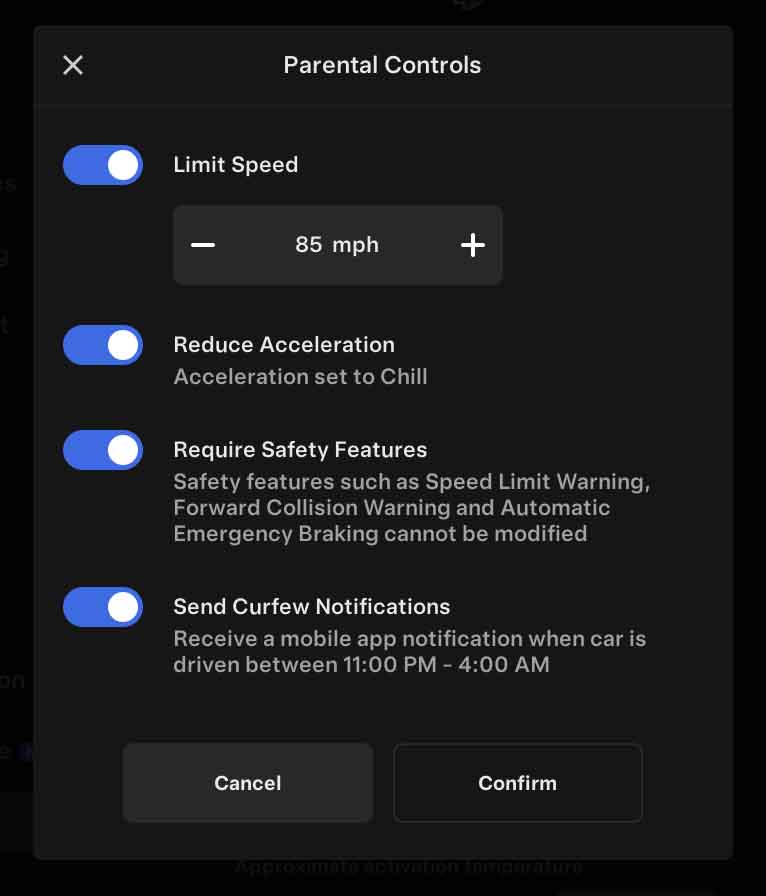 Tesla Parental Controls