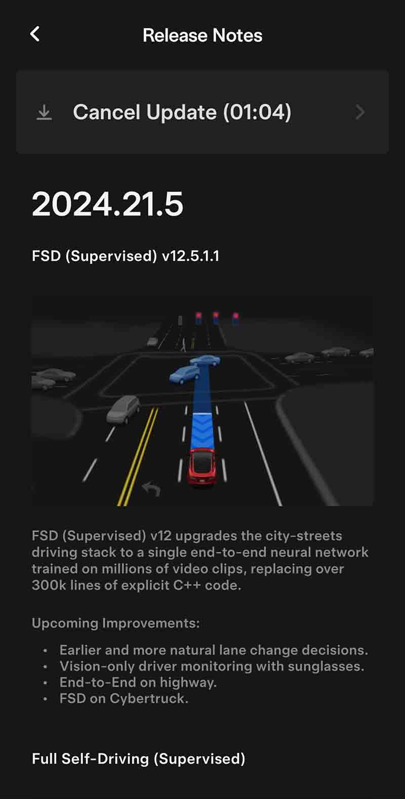 Tesla FSD 12.5.1.1 (Source - Tesla)