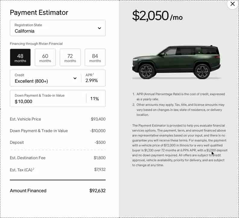 Rivian R1S 2,99% APR Financing