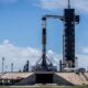 SpaceX Falcon 9 with Dragon Spacecraft standing vertical on Launch Complex 39A at Kennedy Space Center in Florida