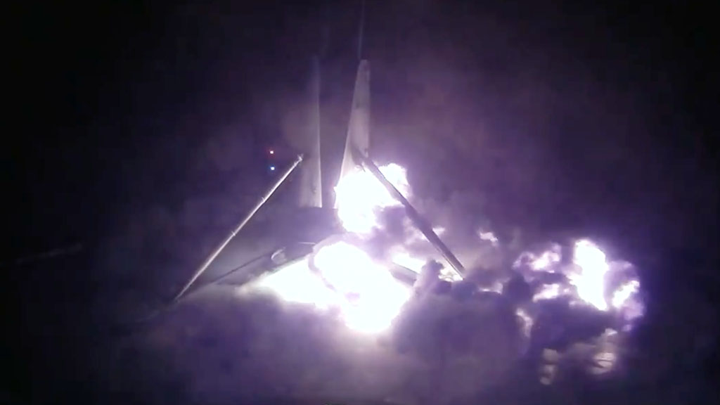 Falcon 9 First Stage booster tipped off the droneship