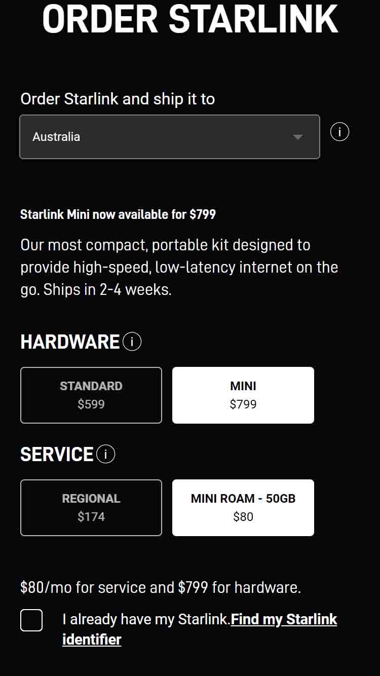 SpaceX Starlink Mini Australia