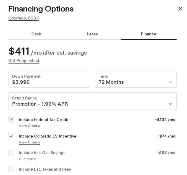 Tesla Financing with Colorado and Federal Tax Credit