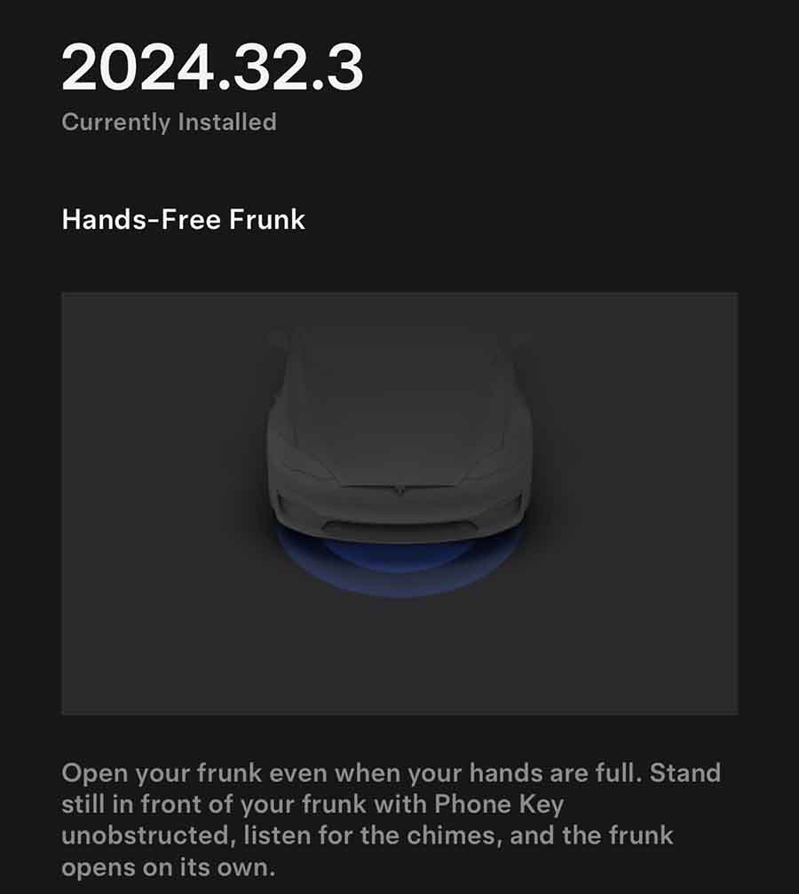 Tesla 2024.32.3 with hands-free frunk feature