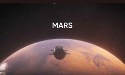 SpaceX Starship flying through Mars