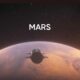 SpaceX Starship flying through Mars