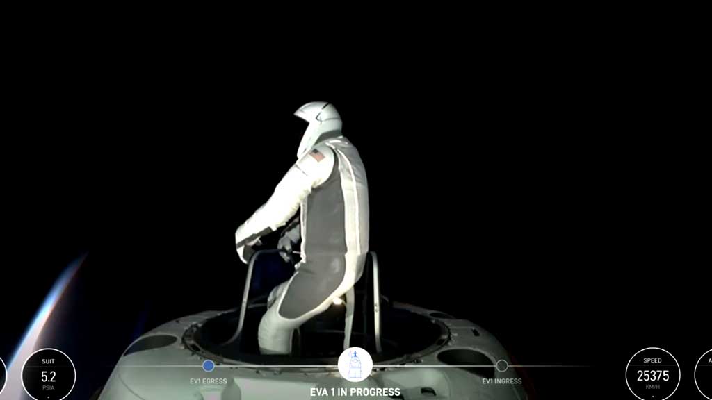 SpaceX Polaris Dawn Mission Commander Jared Isaacman performing spacewalk from SpaceX Dragon spacecraft (Source - SpaceX)