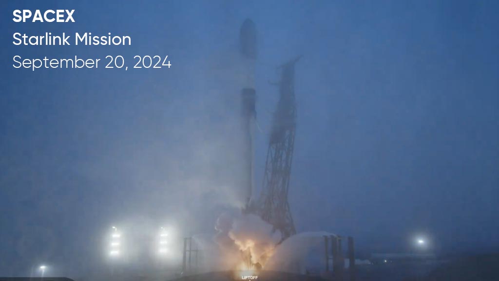 SpaceX Falcon 9 rocket engine ignition for liftoff from Space Launch Complex 4 East at Vandenberg Space Force Base in California on September 20, 2024