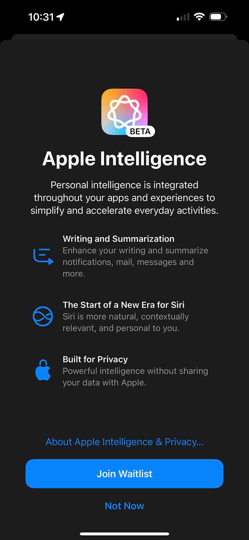 apple intelligence features waitlist