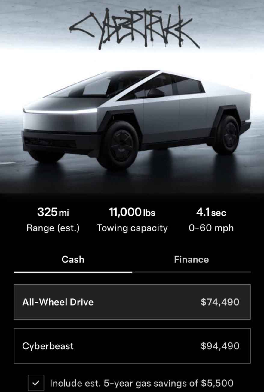 Tesla Cybertruck non-foundation series configurator through invitations