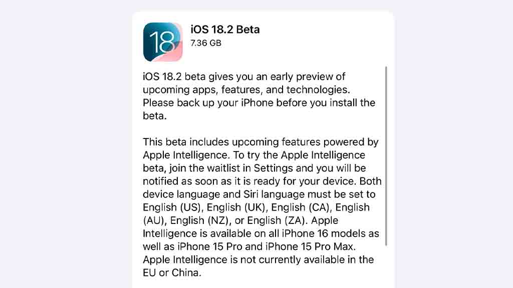 iOS 18.2 Beta 1