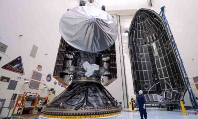 Europa Clipper spacecraft encapsulated inside SpaceX Falcon Heavy's payload fairing