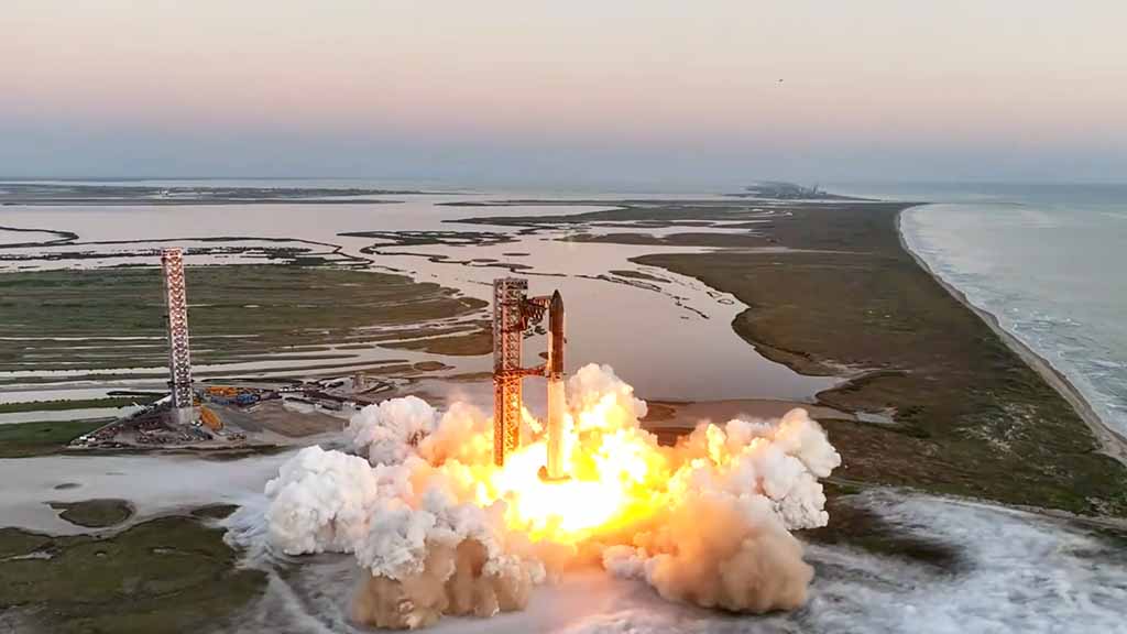 SpaceX Starship 5 Liftoff Engine Ignition from Boca Chica Starbase Texas