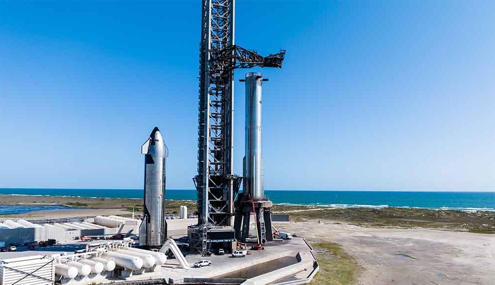 SpaceX Starship and Booster at Starbase Launch Site