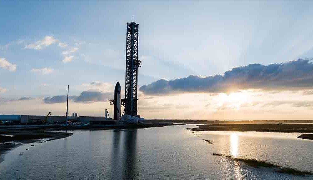 SpaceX Starship on the launch pad in Starbase Texas