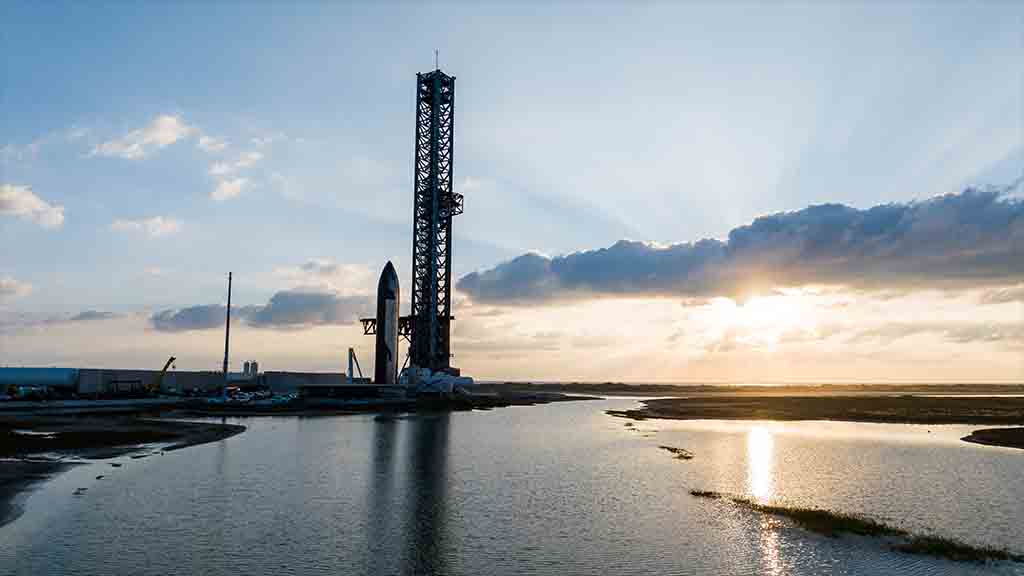 SpaceX Starship on the launch pad in Starbase Texas