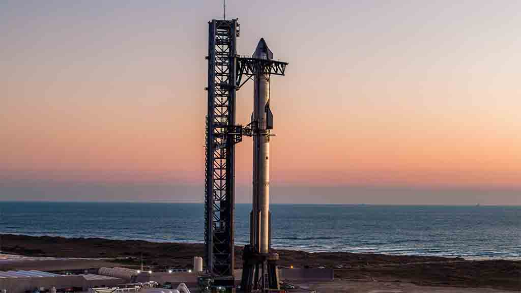 SpaceX Starship Stacked on the Launch Mount at Starbase, Texas 