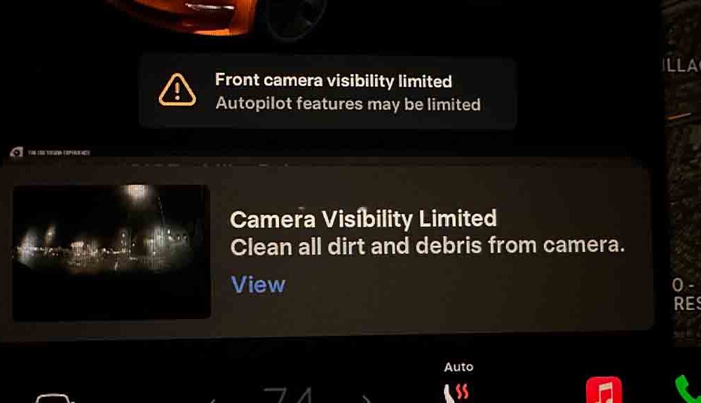 Tesla camera visibility warning