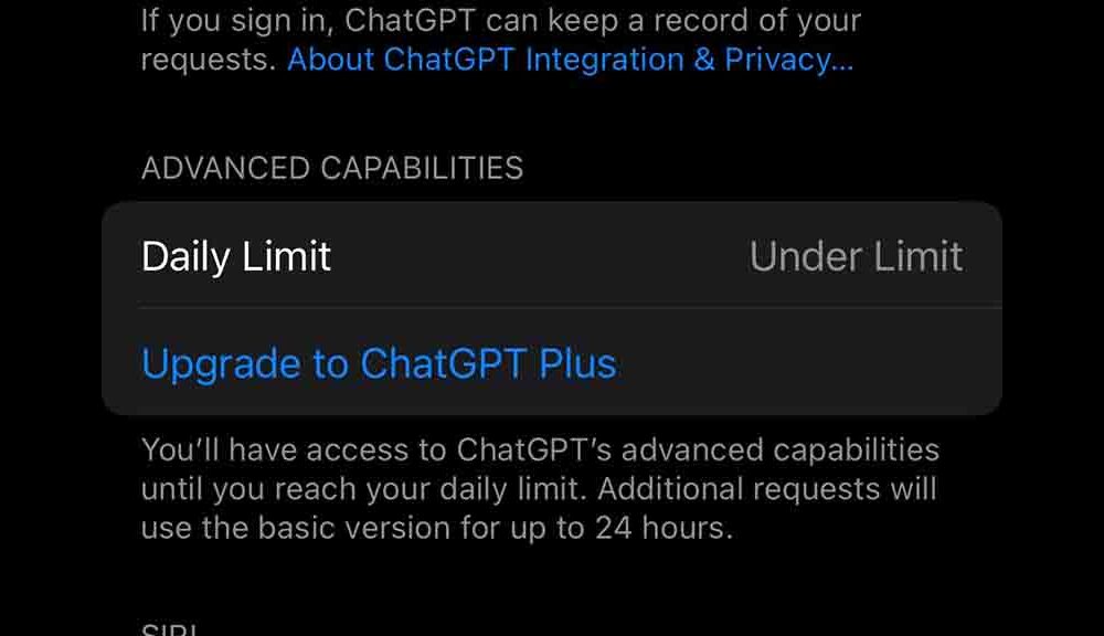 iOS 18.2 ChatGPT Plus Upgrade option