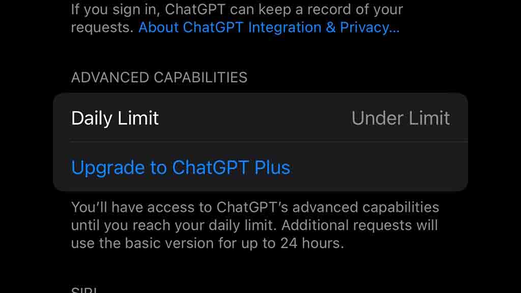 iOS 18.2 ChatGPT Plus Upgrade option