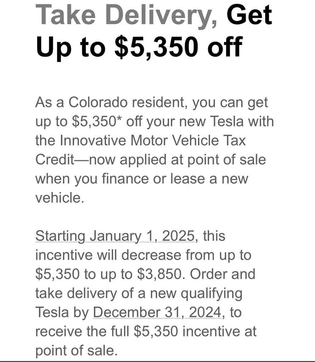 Colorado EV tax credit $3,850