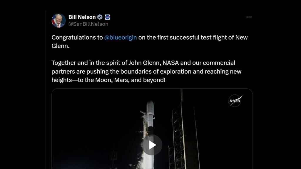 NASA Bill Nelson Blue Origin Falcon 9 video