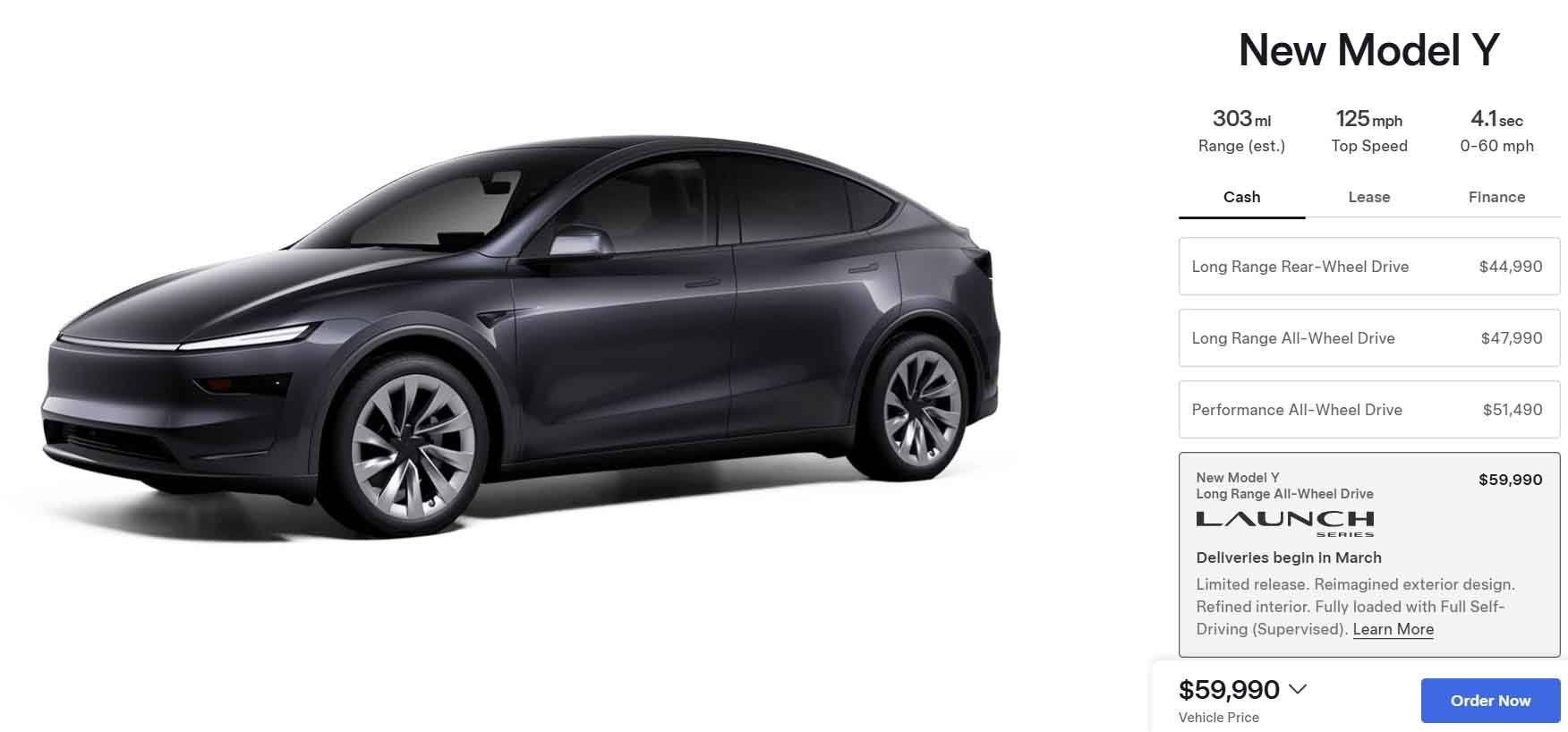 New Tesla Model Y 2025 Listing in the US