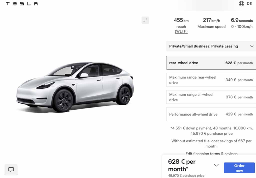 Tesla Model Y Germany Listing