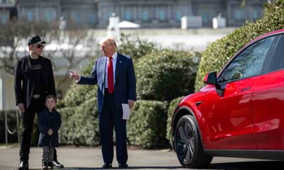 President Donald Trump, CEO, Elon Musk and Tesla Model S